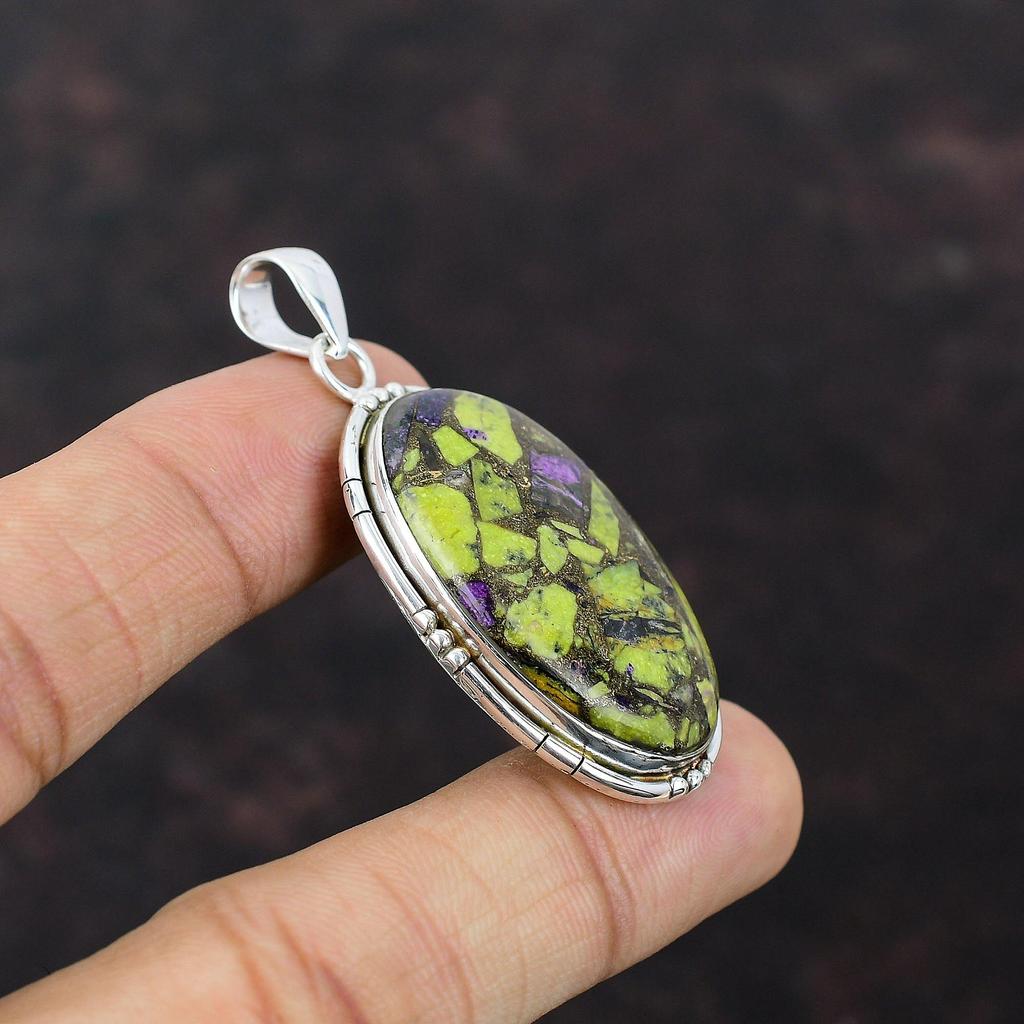 Hänge i kopparstichtit Naturlig ädelstenssmycke 925 Sterlingsilverhänge Handgjort Hänge i Hippiestil Gåva till kvinnor Stichtitsmycke