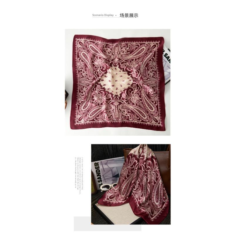 Écharpe Carrée Satinée Élégante pour Femme Rouge Vin Imprimé Noix de Cajou Protection Solaire