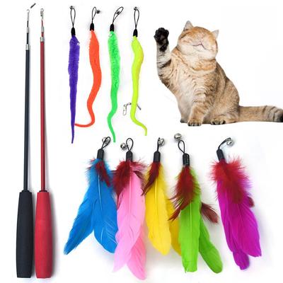 Cross-Border Cat Toy Set: Colorful Feather Replacement, 3-Section Fishing Rod & Caterpillar Toy, 11 Pieces.