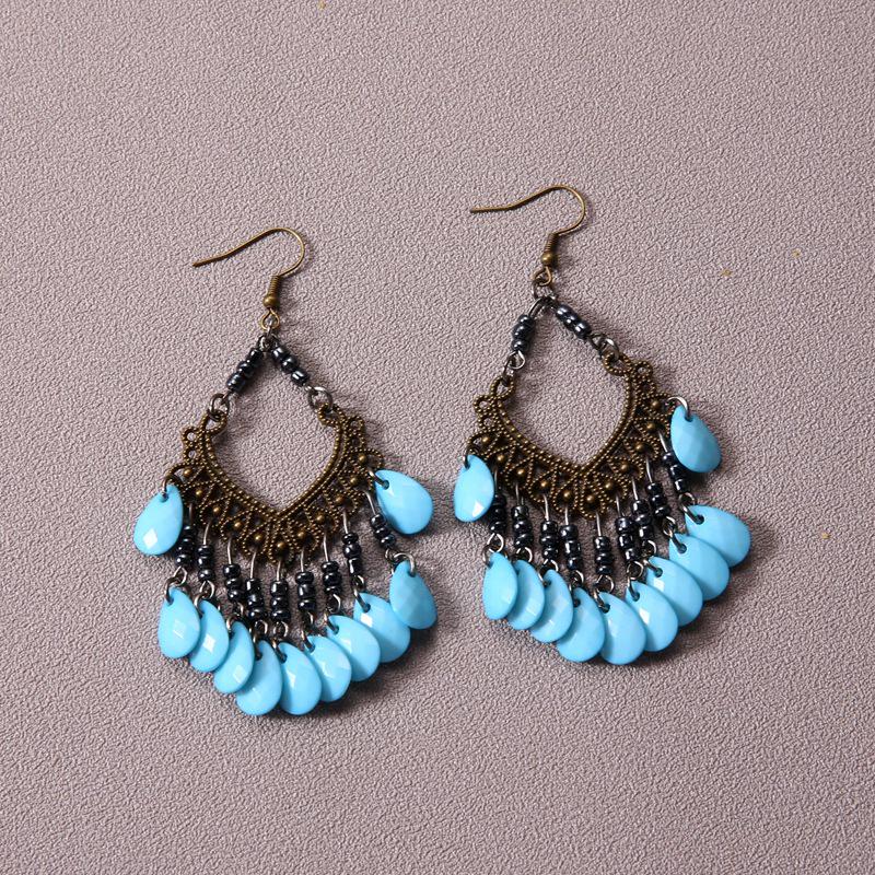 

Богемные серьги с кисточками из бирюзы - Этнический ретро тибетский подвесной стиль