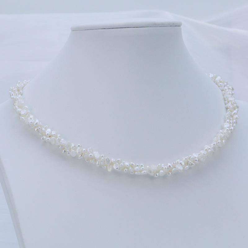 New Handmade S925 Silver Pearl Twist Necklace for Women Natural розовый/белый