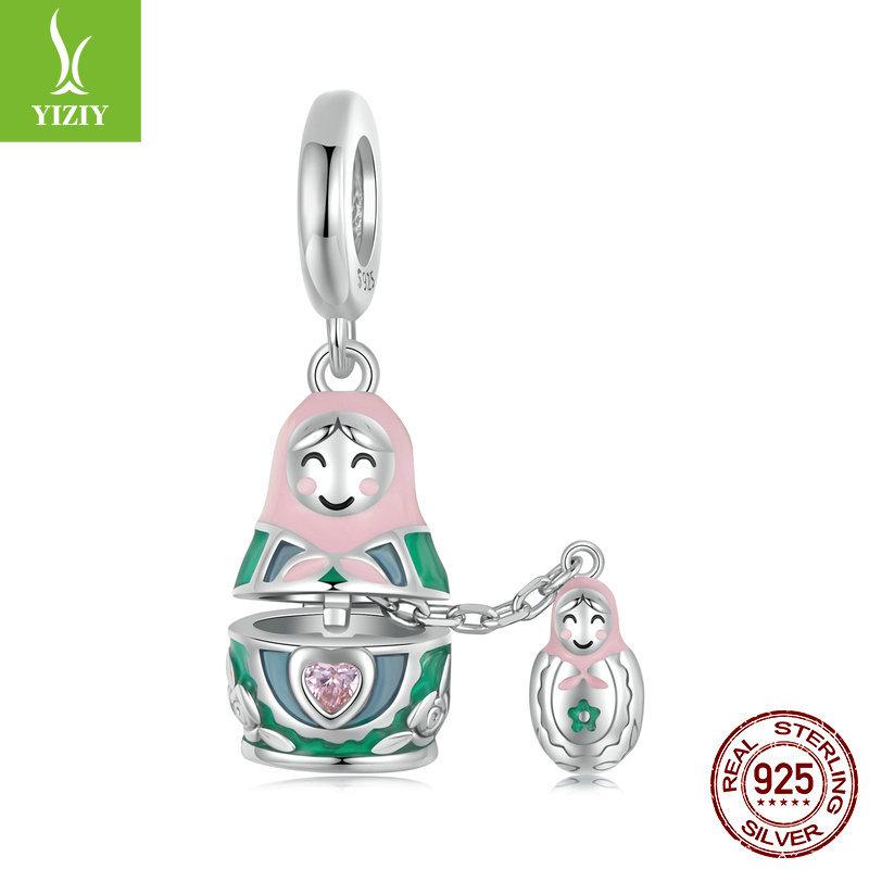 Literary Matryoshka Doll Diy Pendant Accessories, Cute Drip S925 Sterling Silver Bracelet Beaded