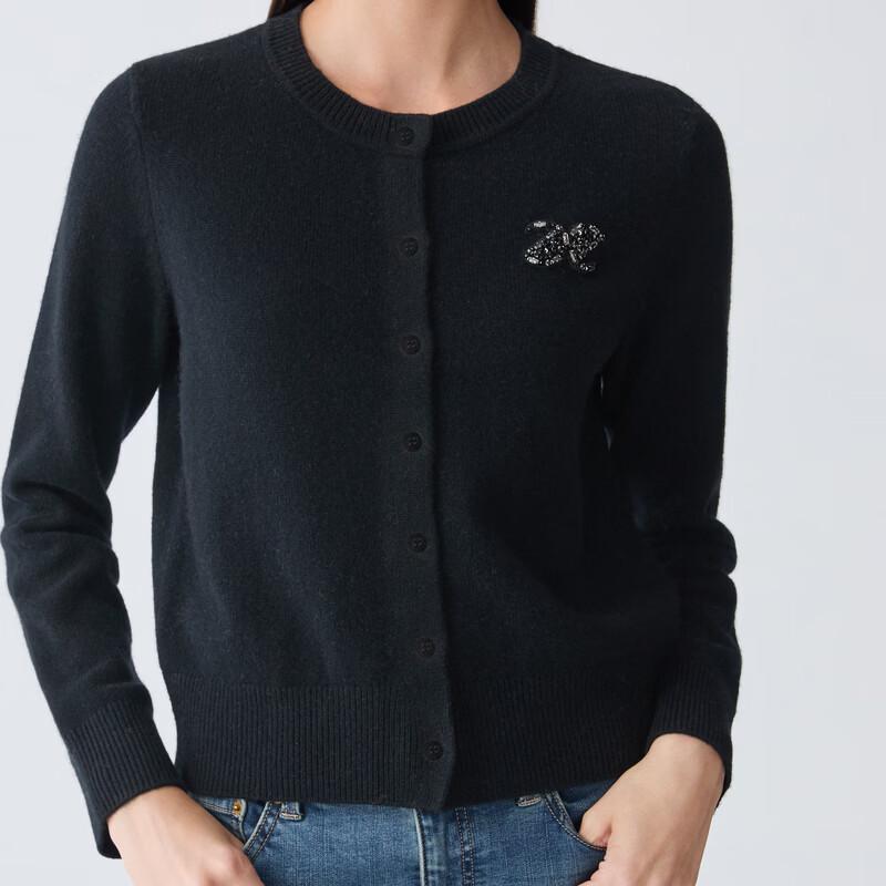 ELLASSAY Women's Round Neck Cashmere Blend Cardigan Sweater
