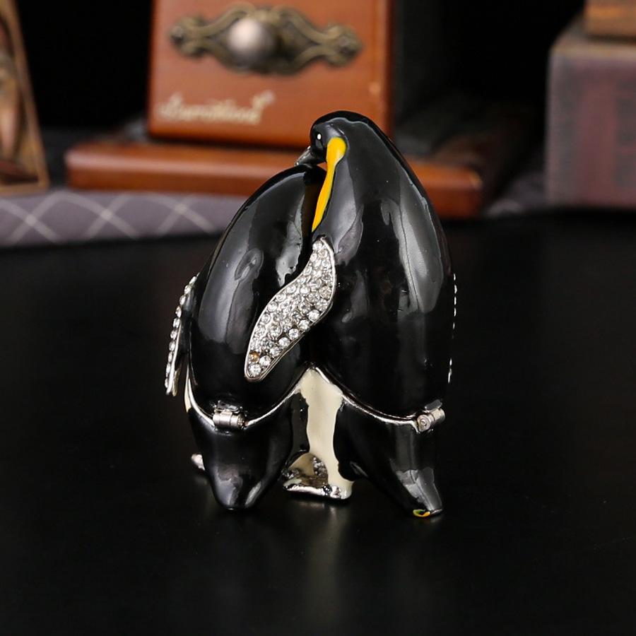 A Pair of Cute Penguin Jewelry Box, Jewelry Stud Earrings, Storage Box, Flip Cover, Dust-proof Storage, Metal Craft Home Ornament.