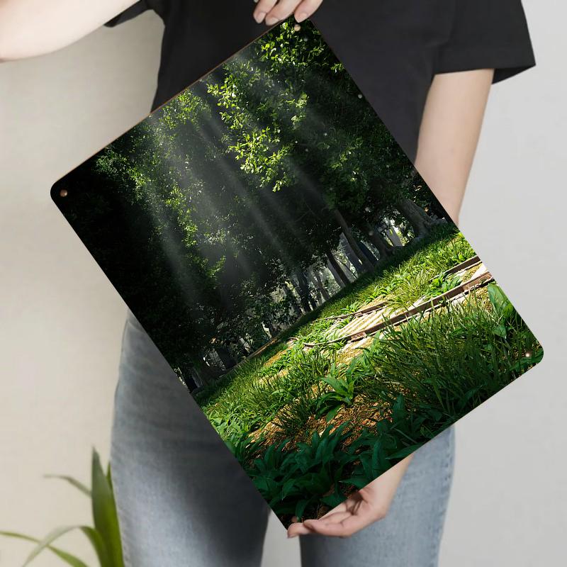 

Sunlit Forest Railway Metal Wall Art Custom Living Room Study Bedroom Decorative Painting 20x30cm（7.8x11.8inch）