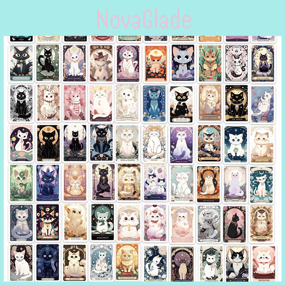 Cute Cartoon Cat Tarot Stickers Set Of 78 Waterproof Guitar Notebook Luggage Diy Decoration
