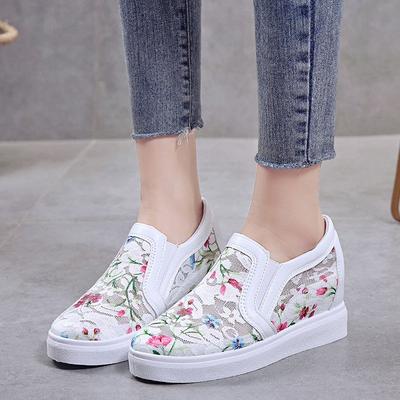 Letnie Casualowe Damskie Koronkowe Oddychające Buty Trendy 2025 Oryginalna Moda Y2k Wsuwane Na Wysokiej Platformie Haft Damskie Obuwie