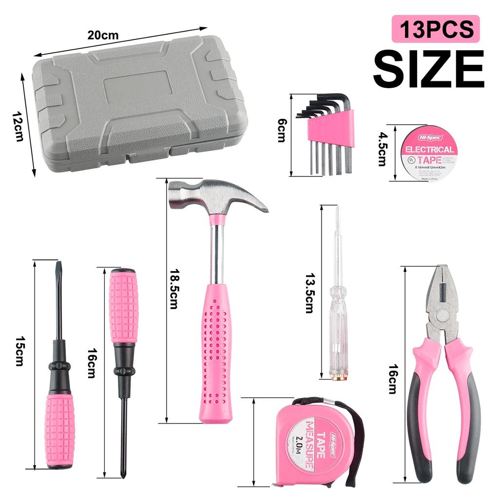 13PCS Tool Set General House hold Hand Tool Kit with Plastic Toolbox Storage Case Used to Car repair And home Repair