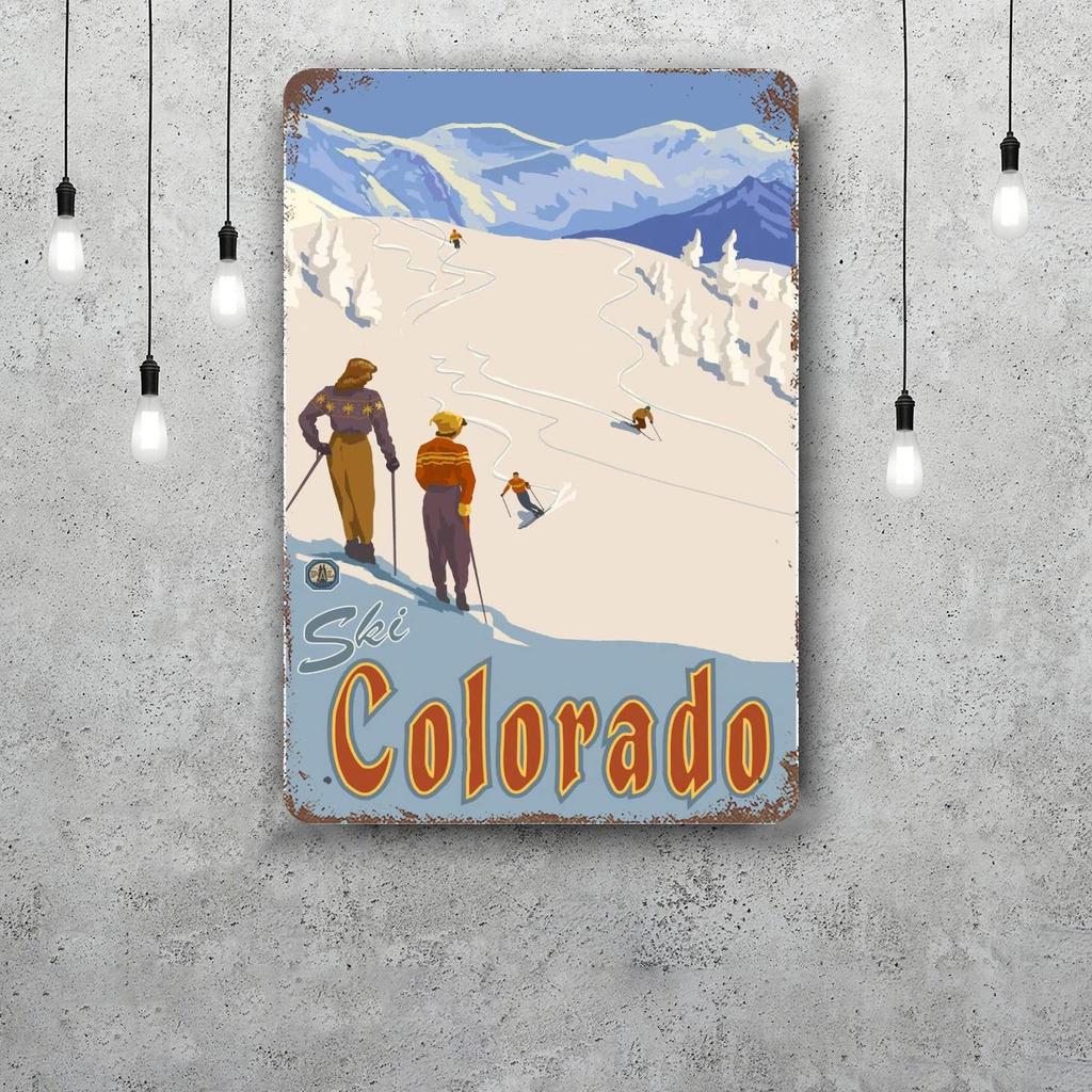 ski Classic Poster Rusty Metal Plaque Retro Decorative Plate Bar Man Cave Garage Club Metal Sign Wall Decoration