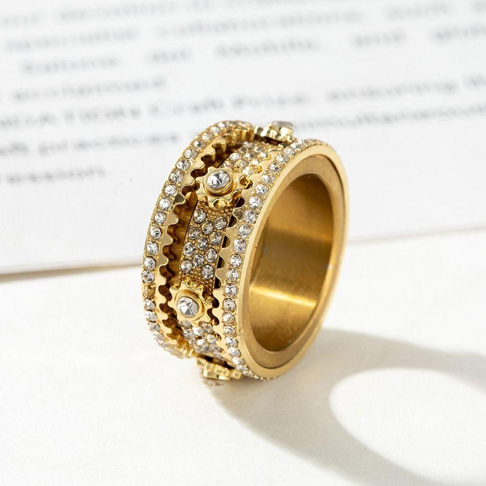 Stainless Steel Gear Ring Starry Sky Spinner Rings Fashionable Rotating Ring Rock Hip Hop