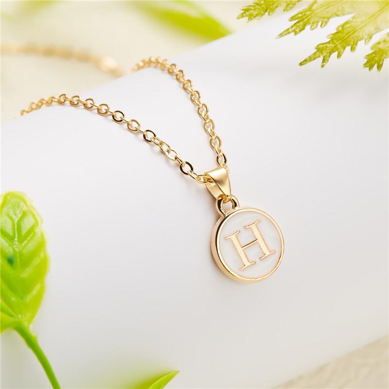 A-Z 26 Letters Necklace For Women Exquisite Initials Name Round Enamel Pendant Clavicle Chain Choker Necklaces Jewelry