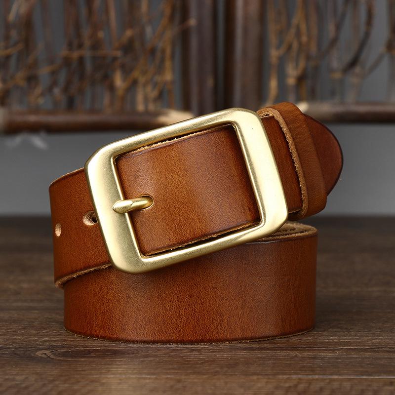 3.8CM Italian Vintage Top Grain Cowhide Pin Buckle Belt - Men's Genuine Leather Casual Waist Accessory