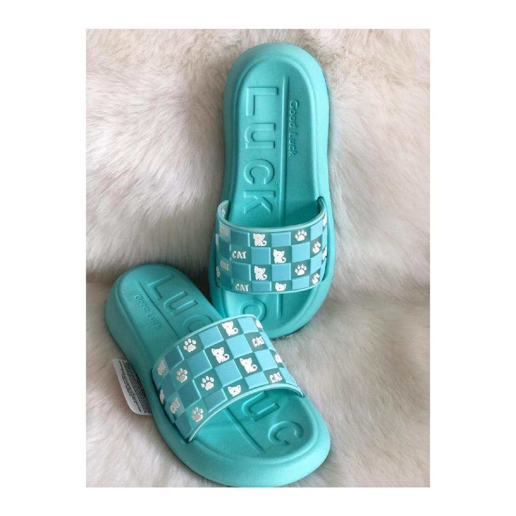 Pantoufles d'été pour femmes à motif chat et patte, semelle souple, légères