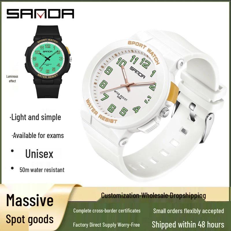 Sanda Unisex Luminous Quartz Watch: Trendy, 50M Waterproof, Ideal for Students and Sports.