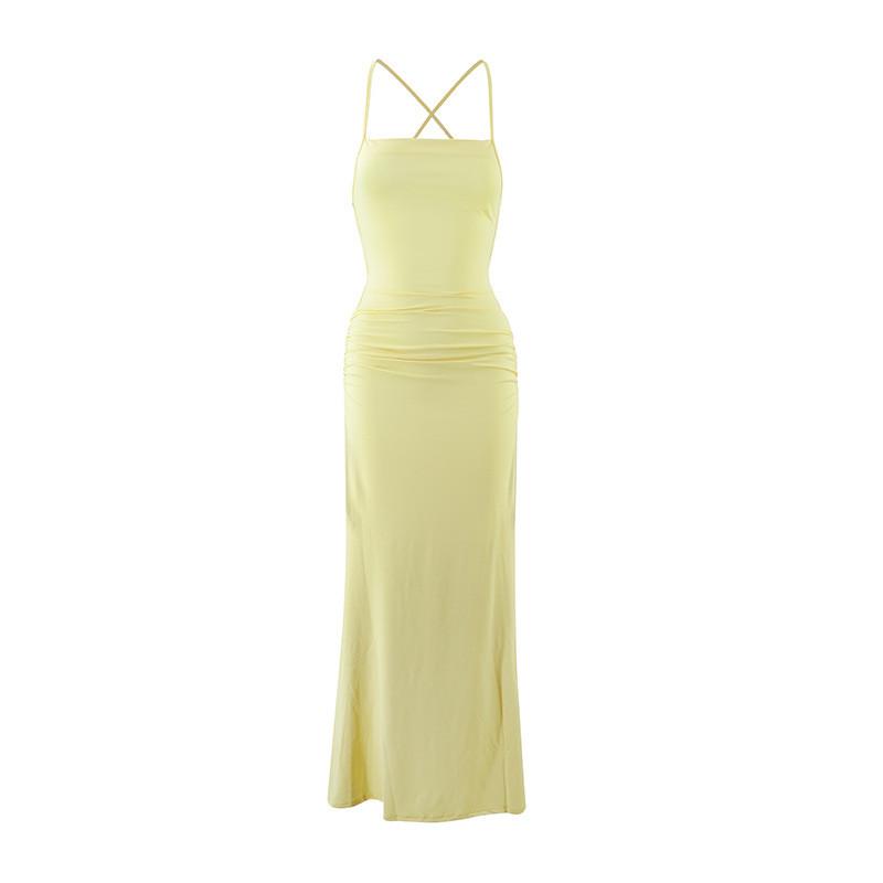 Summer Women Dress With Backless Cross Tie Low Waist Bodycon For Casual Wear