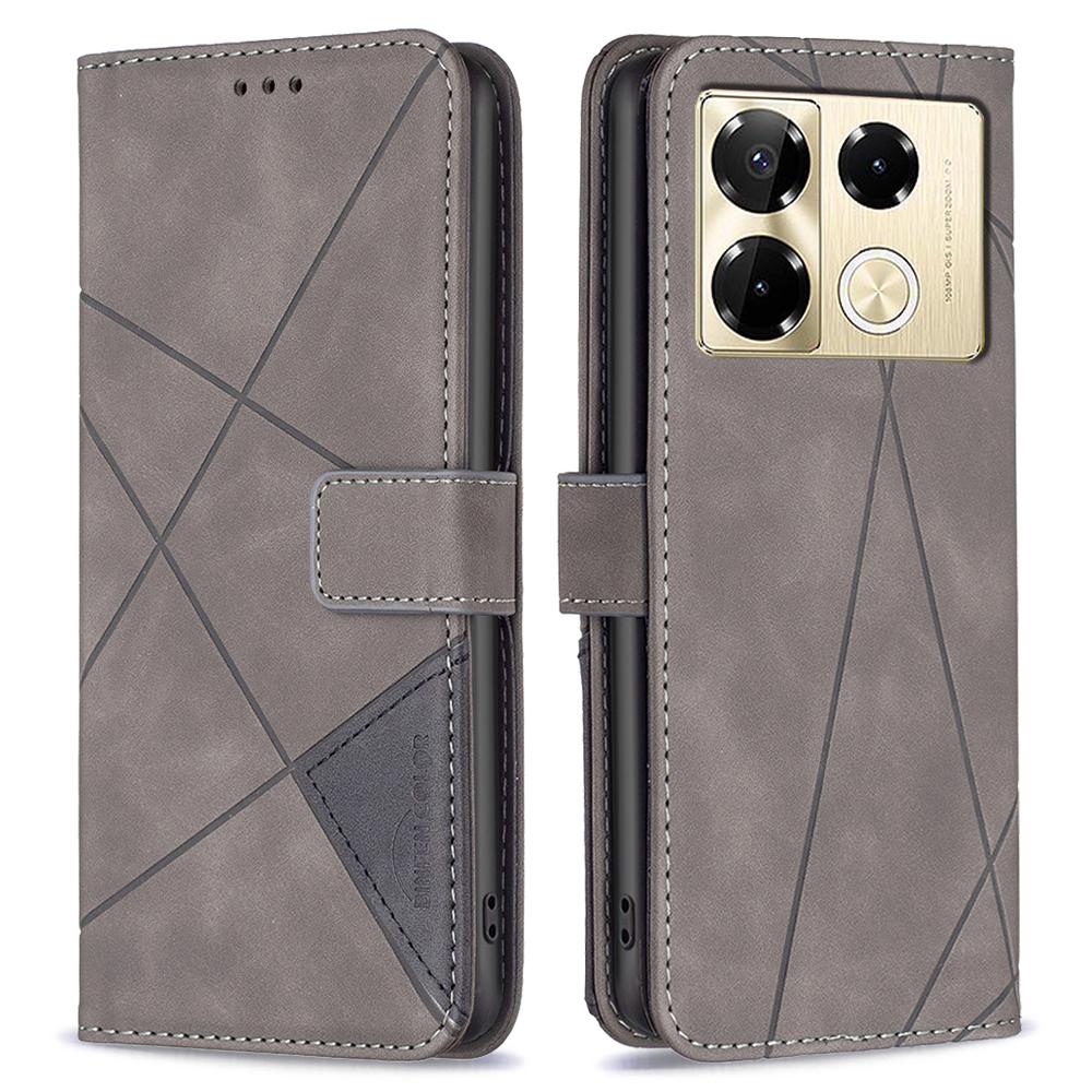 

BINFEN COLOR For Infinix Note 40 Pro 4G/5G/Note 40 Pro+ Phone Cases Wallet Stand Geometry Imprint Leather Cover Grey