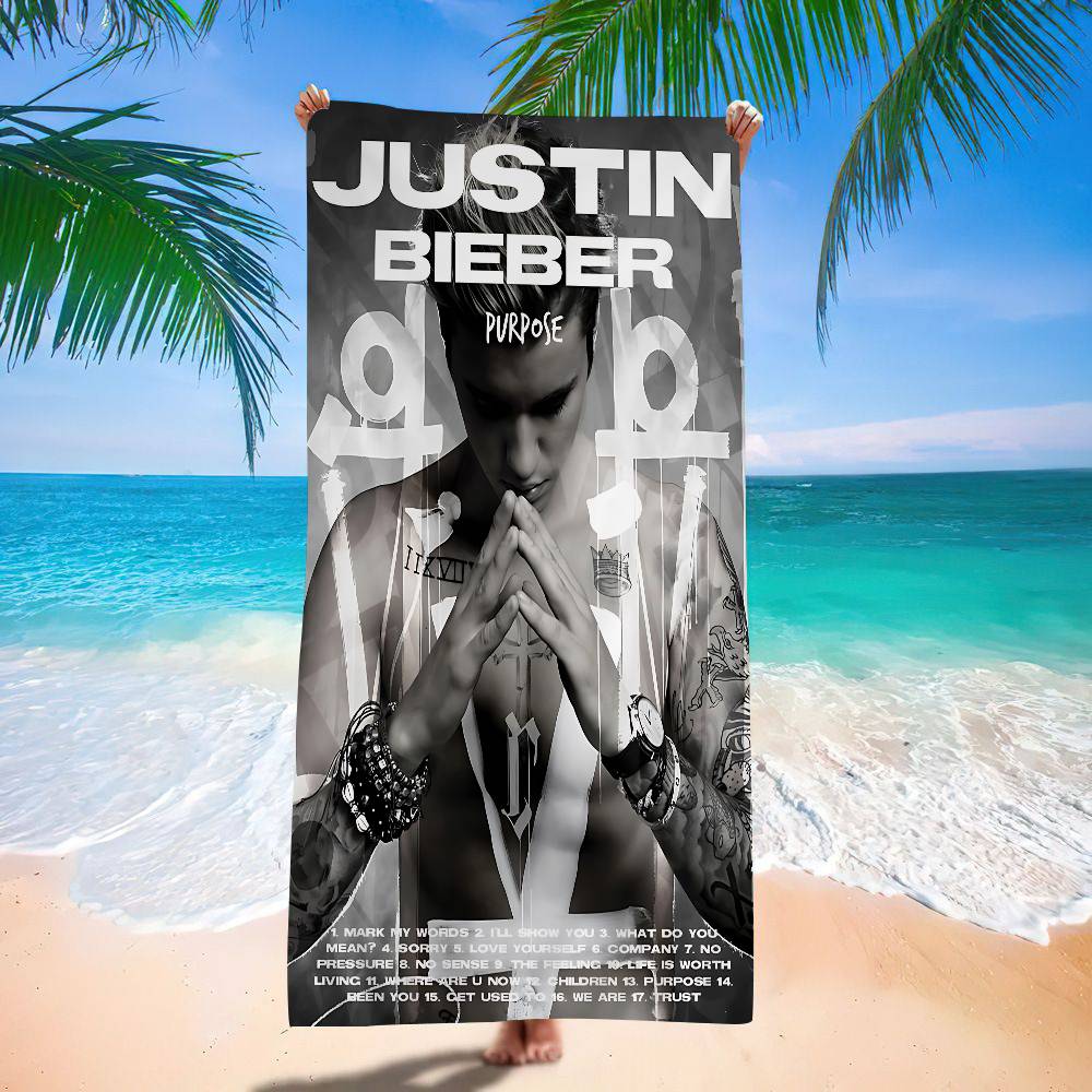 Asciugamano da Spiaggia Caldo Justin Singer Bieber per Bambini Asciugamano da Bagno Personalizzato Asciugamano da Piscina Regalo per le Vacanze Asciugamano da Picnic Regalo per Festa