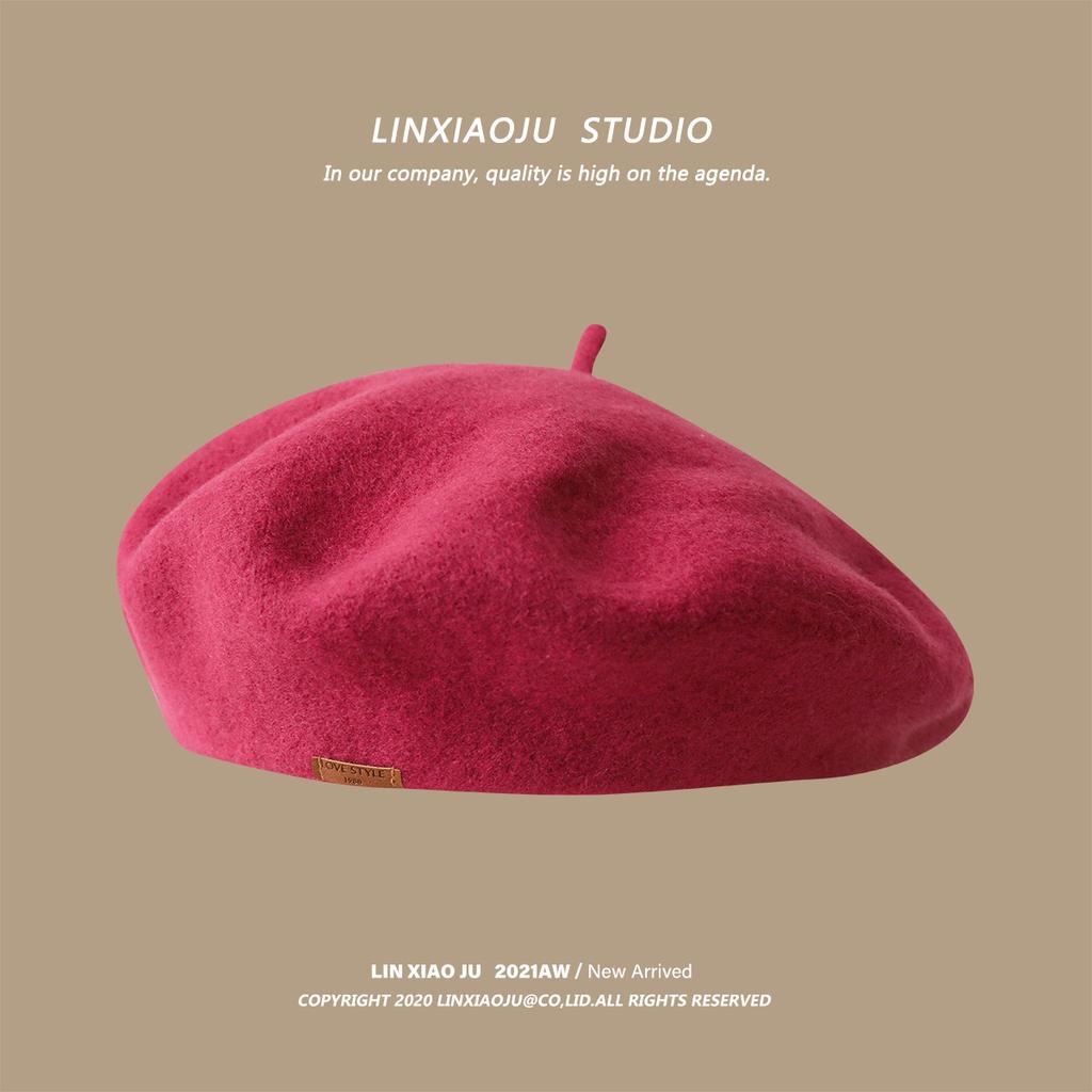 Temperament Solid Color Wool Beret Women'S Japanese Brown Autumn And Winter Bud Hat Versatile Literary And Retro Painter Hat Tide