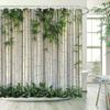 Tenda da Doccia Moderna in Bambù - Listelli Bianchi e Motivo con Piante Verdi, Design Paesaggistico Texturizzato, Poliestere Resistente all'Acqua