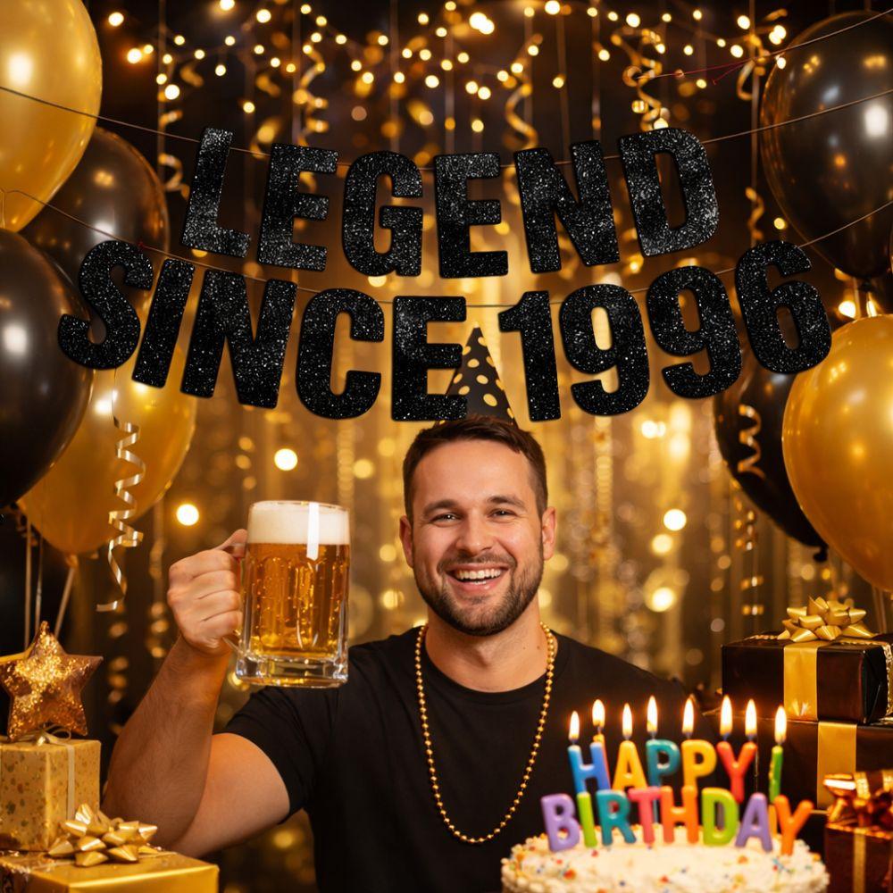 Black Paper Legend Since 1996 Banner Celebrate Garland Lucky Hanging Flag Decorative Handmade Party Scene Prop Birthday Party