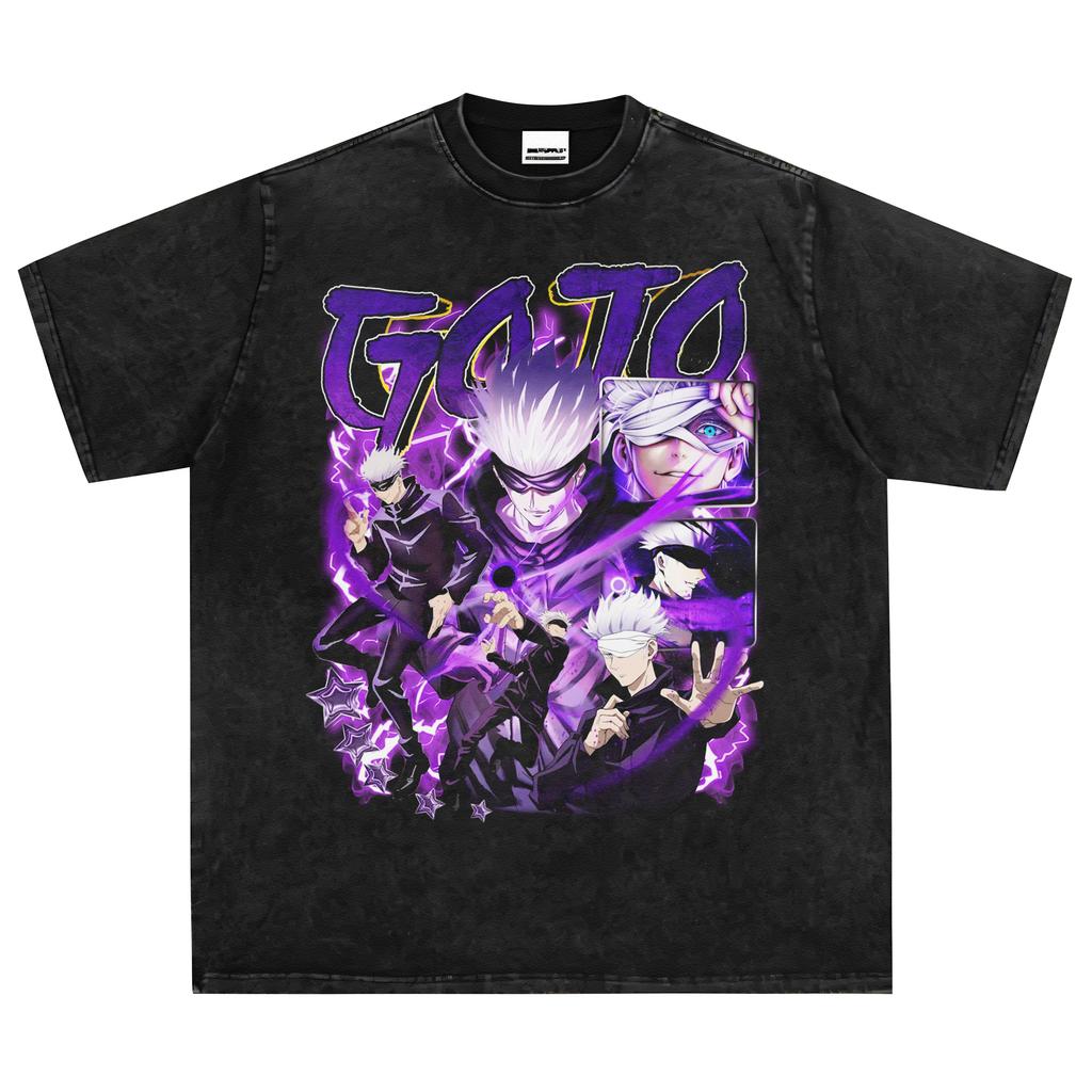 Hot Anime Jujutsu Kaisen Gojo Satoru Cool Print T Shirt Men Casual Loose Tshirts Vintage Washed Tee Harajuku Male Cotton T-shirt