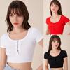 Mode Bequem Damen Einfarbig Sommer Lässig Schlanke Passform Kurzärmelig Feminin T-Shirt Freiliegender Bauchnabel Cardigan Oberteile
