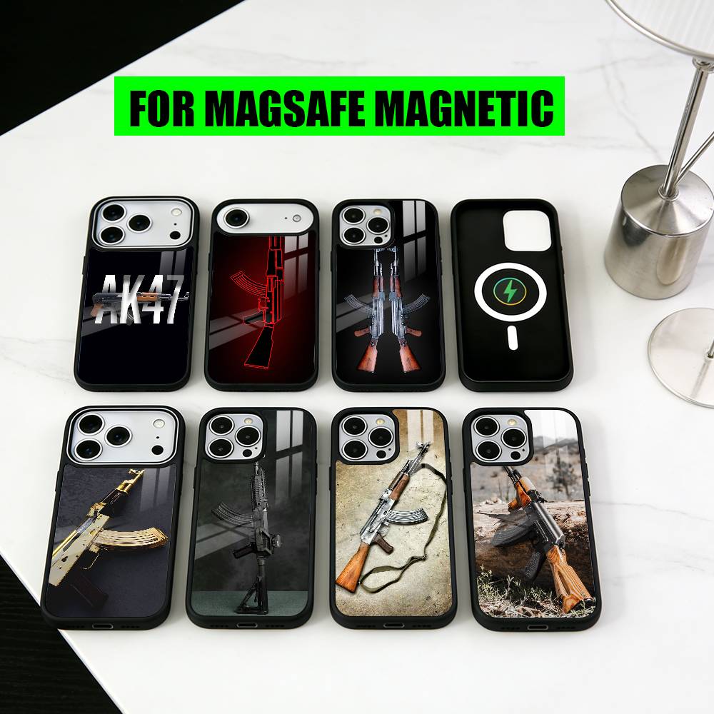 Cool AK47 Handgun G-Gun Phone Case For iPhone17,16,15,14,13,12,11 Plus,Pro Magnetic For Magsafe Wireless Charging
