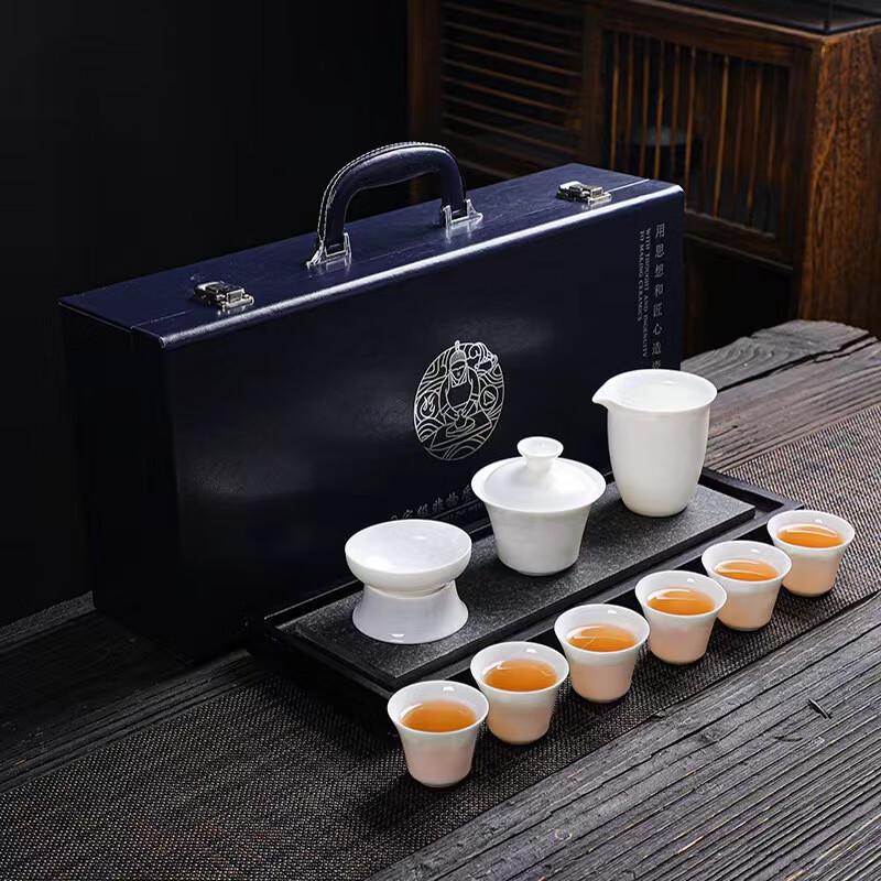 Tuopai Glossy Mutton Fat Jade Porcelain Tea Set
