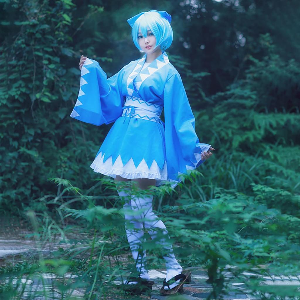 [Milky Time] Touhou Cirno Cosplay Costume with Wig, Anime Costume, Halloween, Touhou Project