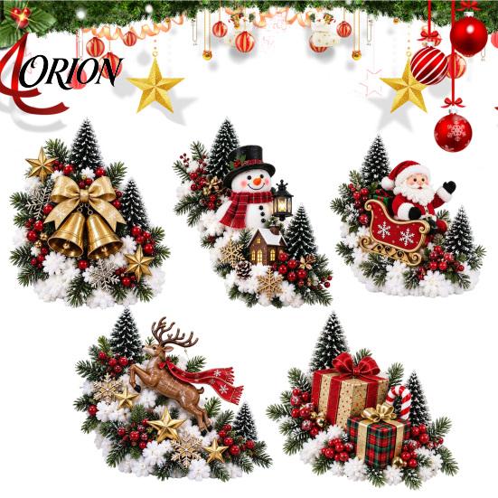 Holiday Entryway Stair Garland Santa Sleigh Railing Decor, Warm LED Lighted Snowy Banister Decoration, Pre-Lit Christmas White Lighting with