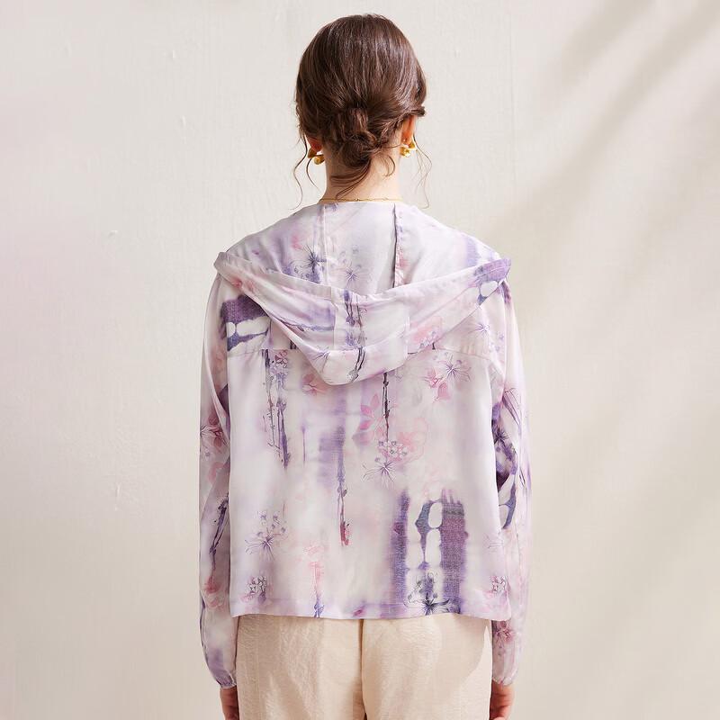 Zhaojun Women's Printed Silk Hooded Jacket