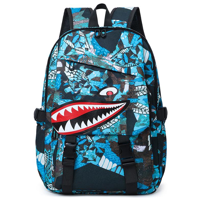 Personalized Graffiti Shark Backpack Korean Version of Male and Female Students Schoolbag Large Capacity Casual Versatile Sports Backpack