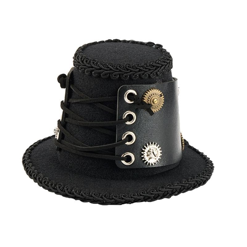 

Victorian Steampunk Mini Top Hat With Industrial Gear Handmade Fantasy Cosplays For Halloween Party Costume Accessories чёрный