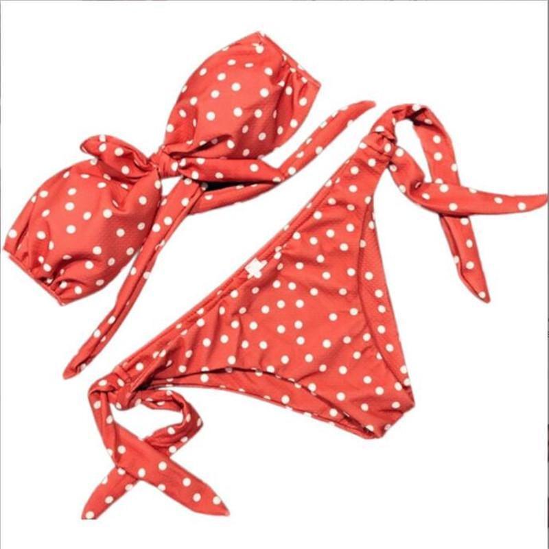 

Женский летний купальник Модный волнообразный в горошек Бикини Сексуальный купальник Набор из двух предметов M оранжевый