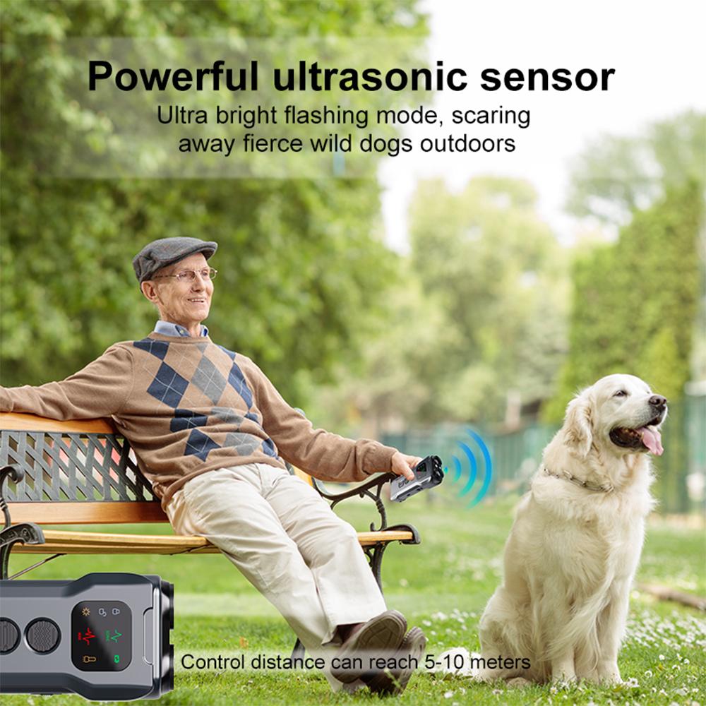 800mAh Dog Repeller Ultrasonic Dog Training Device Anti-Bark Deterrent LED Flashlight Shock Bark Collar Alternative Rechargeable