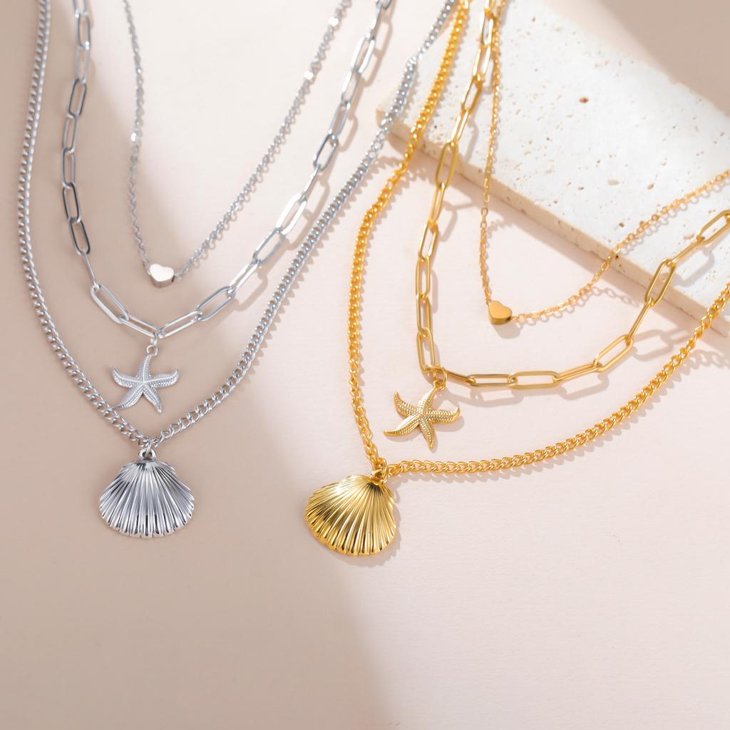 Cazador Starfish Shell Heart Pendants Women's Necklaces 2026 Jewelry Stainless Steel Multi-layers Necklaces Bohemian Gifts 2026