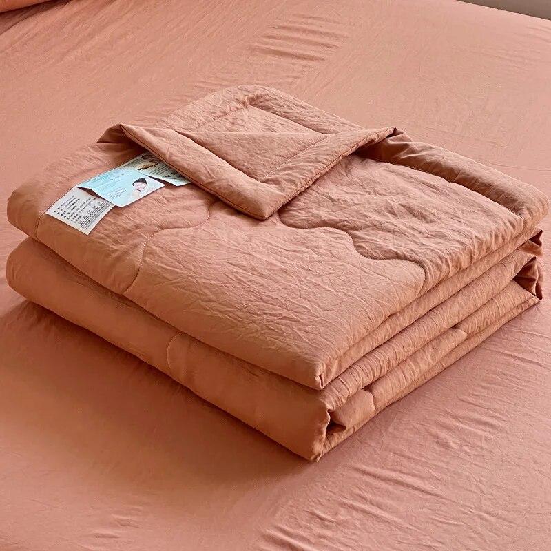 Summer Blanket Set Japanese Solid Colour Simplicity Summer Comforter Set Soft Thin Quilt Bed Sheet Pillowcase 4pcs Bedding Set