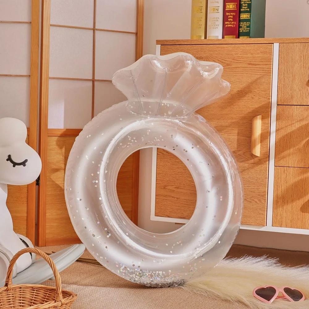 

Summer Clear Shell Inflatable Toys Baby Swimming Ring Outdoor Pool Inflatable Floating Seat Water Toys with Sequin Swim Circle