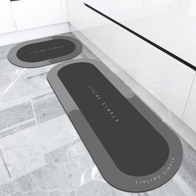 Oval Suede Fabric Kitchen Carpet Water Absorb Oilproof Kitchen Mat Simple Word Print Non Slip Bathtub Floor Mat Entrance Doormat