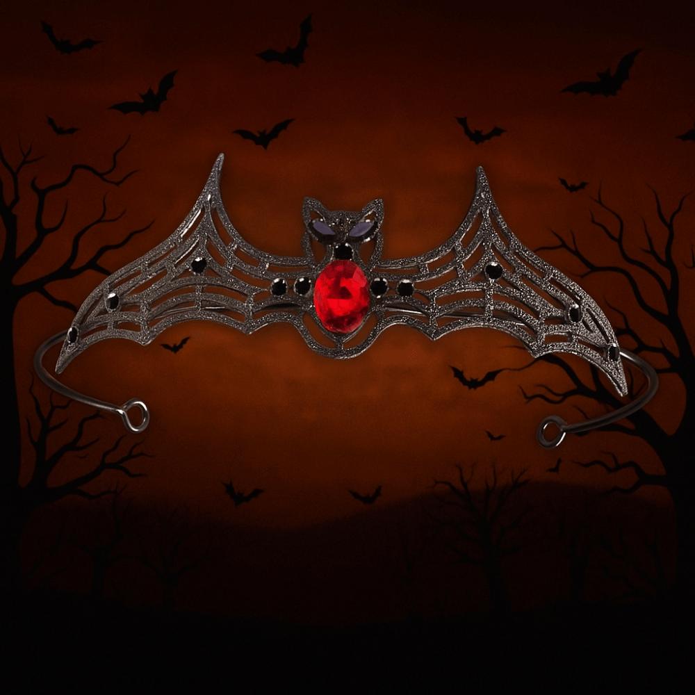 Metal Rhinestone Crowns Dark Halloween Tiara Simple Halloween Bat Hairband  Party
