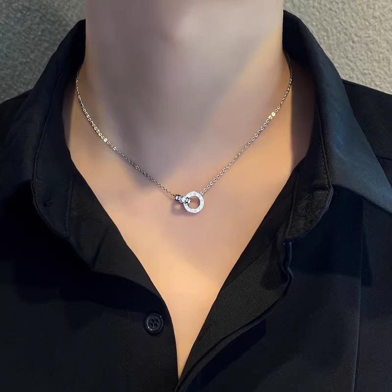 

Double-ring Zirconia Necklace, Exclusive Collar Chain, Luxurious and High-end Style, Titanium Steel, Versatile for Men s Pendants