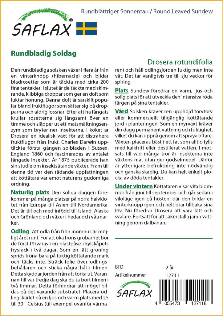 SAFLAX Rosiczka okrągłolistna - 50 nasion - Drosera rotundifolia