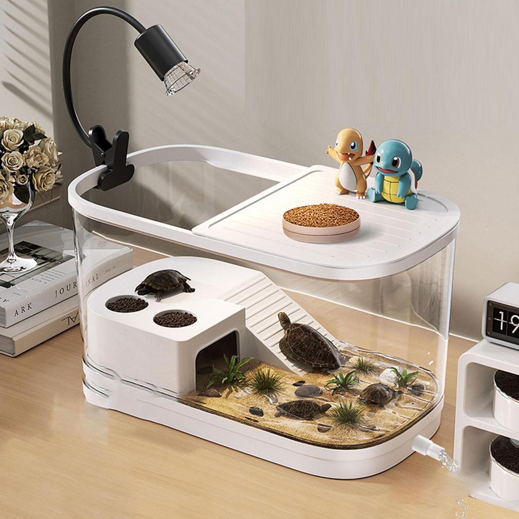 Plastic Fish Tank Household Aquarium Turtle Tank with Platform Reptile Habitat for Crabs Fishes Amphibians Reptiles