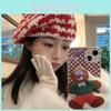 Beret Trendy Knitted For Women Fashionable Geometric Design Hat Winter