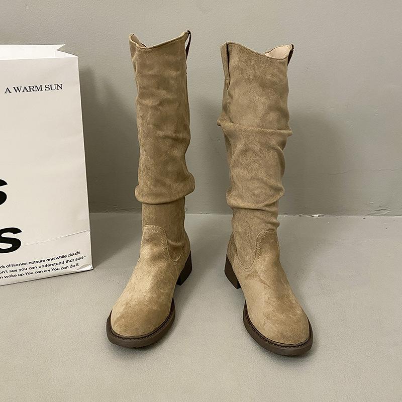 Boots Western Boots Women's Autumn French Retro Tall Boots Stacked Cowboy Boots New Versatile
