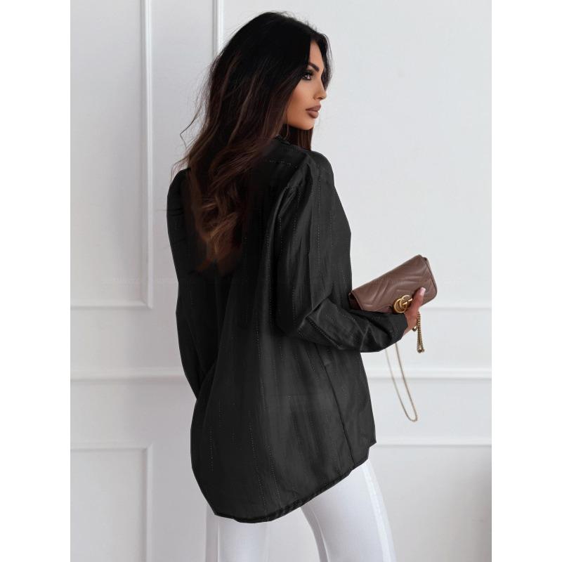 JKASHDK Damemote Uformelt vår høst ensfarget trykk Langermet POLO-hals bluser og skjorter