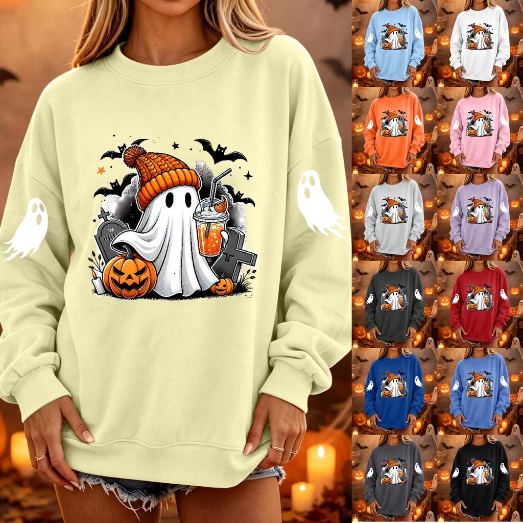 Women's Pullover Sweatshirt, Casual Long Sleeve Neck Loose Fit Color Top