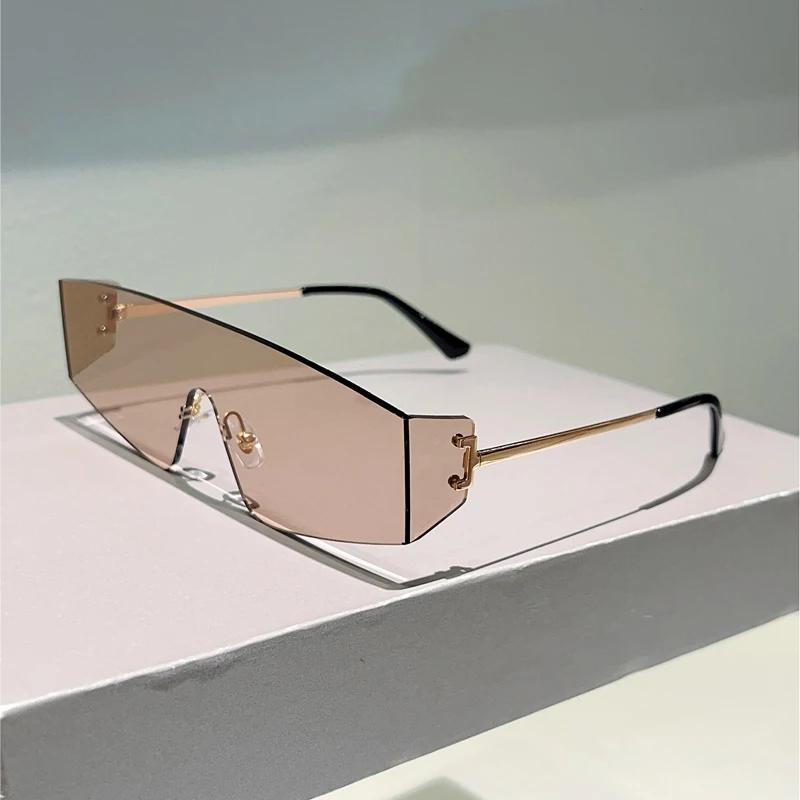 

Мужские солнцезащитные очки без оправы Новинка в моде Моноблочные градиентные линзы Женские Трендовый брендовый дизайн Уличный декор Солнцезащитные очки