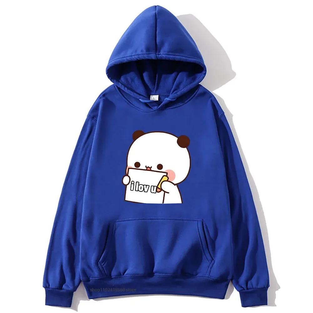 BuBu Panda’s Love Message To DuDu Bear Hoodie Kawaii Cartoon Graphic Sweatshirt Couple Clothes Men Women's Pullover