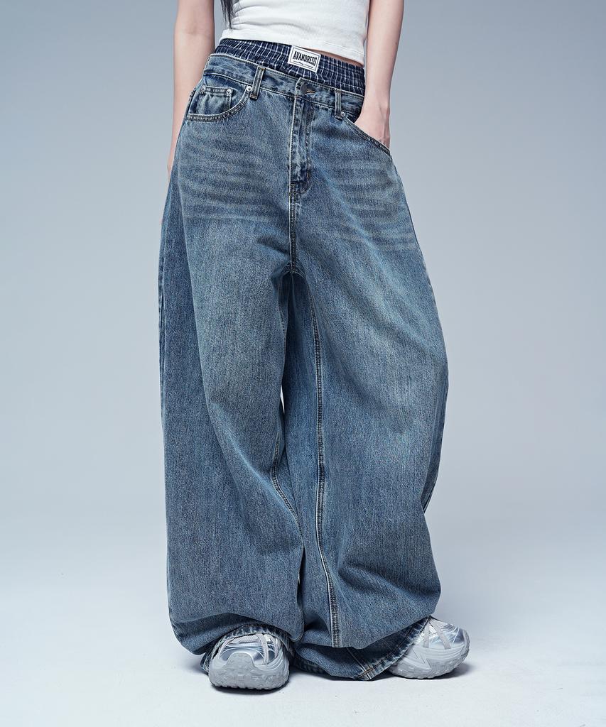 AVANDRESS 88 Incision Wide Denim Sagging Pants_3 Colors